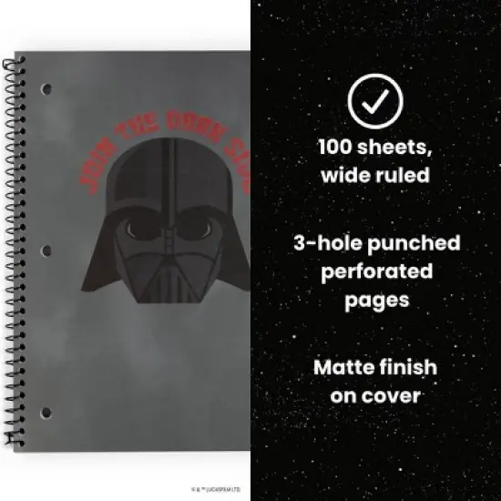 Yoobi Star Wars 1 Subject Notebooks 8"x10.5" Wide Ruled with Pen Darth Vader, School Supplies image {1}