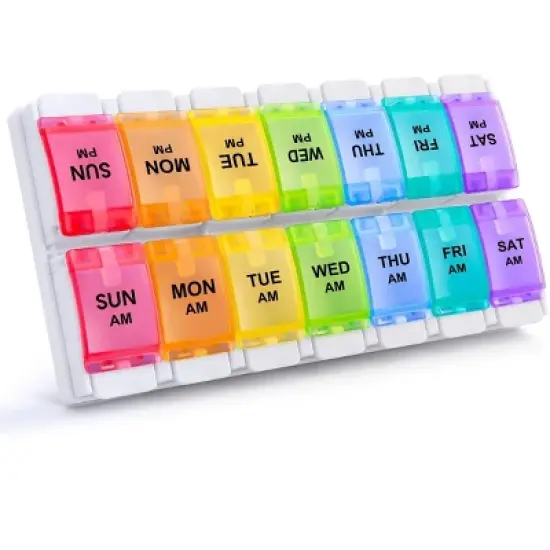 Sukuos AM PM Weekly 7 Day Pill Organizer, Large Pill Cases w/ Push Button Design image {10}