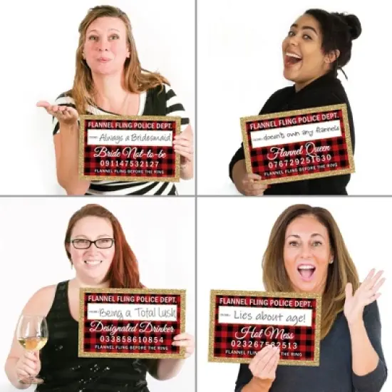 Big Dot of Happiness Flannel Fling Before the Ring - Party Mug Shots - Photo Booth Props Buffalo Plaid Bachelorette Party Mugshot Signs - 20 Count image {2}