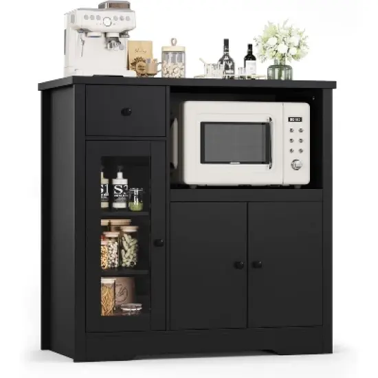 Kitchen Microwave Cabinets with Storage, Buffet Cabinet Sideboard with 3 Doors,1 Drawer and Adjustable Shelves, Pantry Storage Cabinet for Kitchen image {6}