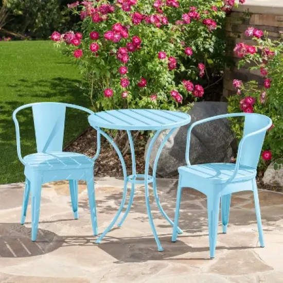 Christopher Knight Home Timotha 3 Piece Outdoor Modern Metal Round Patio Bistro Set with Open Slat Design image {10}