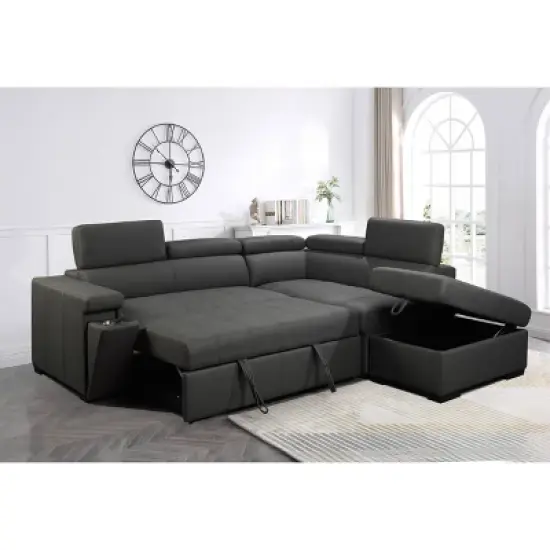 Mateo Stain Resistant Fabric Storage Sectional with Pullout Bed Gray - Abbyson Living image {1}