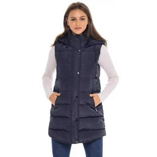 Women's Long Puffer Vest with Hood - S.E.B. By SEBBY image {9}