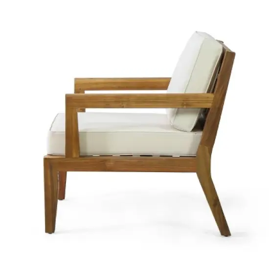 Christopher Knight Home Rossville Acacia Wood Outdoor Patio Club Chair with Cushions Teak/Beige image {7}
