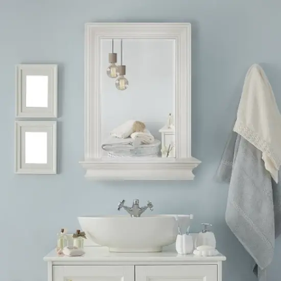 Teamson Home Stratford Wooden Wall Mirror with Storage Shelf, White image {1}
