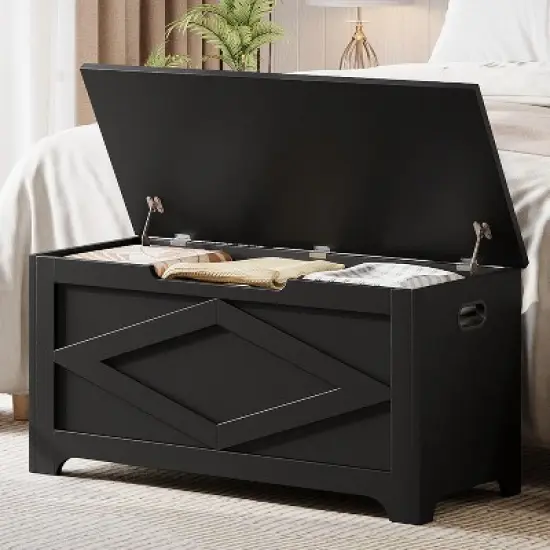 Storage Chest, Wooden Toy Storage Bench, Modern Style Lift-Top Toy Chest with Safety Hinge for Entryway, Bedroom, Living Room, image {4}