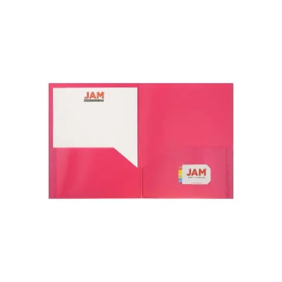 JAM Paper Plastic Two-Pocket School POP Folders Fuchsia Hot Pink Bulk 96/Pack (383FUB) image {2}