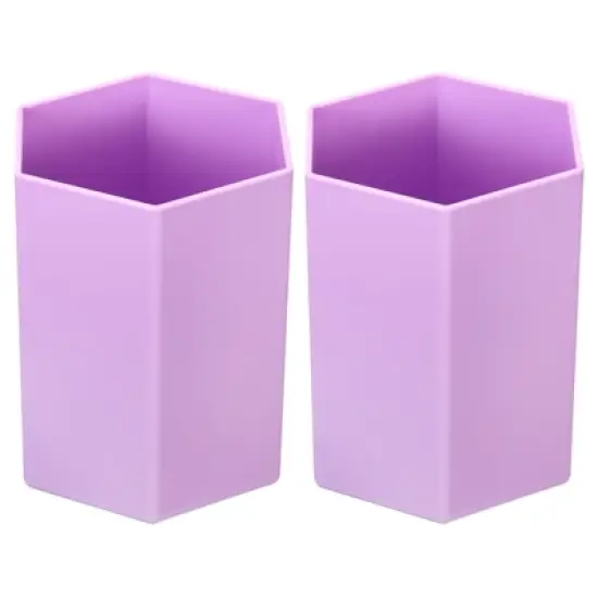 Unique Bargains Hexagon Plastic Pencil Pen Makeup Brush Holder Desktop Organizer 2 Pcs image {9}