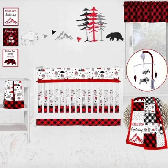 Bacati - Lumberjack Red/Black/Gray Boys Cotton Long Crib Rail Guard Cover image {4}