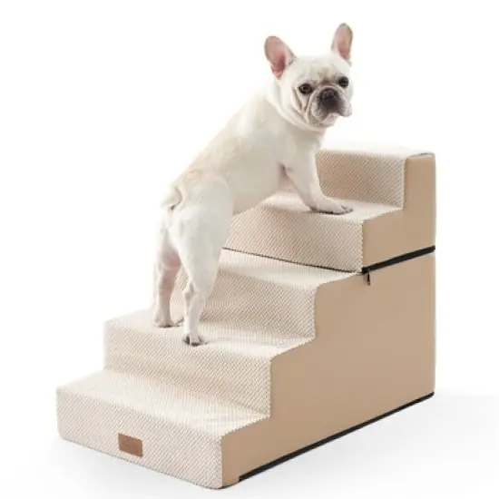 5-Tier Widened Support Pet Stairs, Non-Slip Foldable Dog Steps for Bed & Couch with Removable Cover image {1}