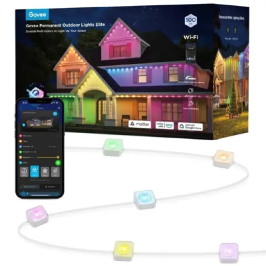 Govee 100ft RGBICW White Permanent Outdoor Lights Elite: LED String Lights, 72 Counts image {11}