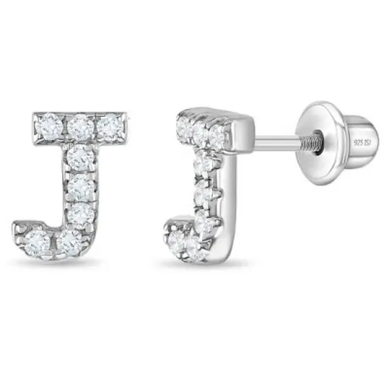 Girl's Cubic Zirconia Letter Initial Screw Back Sterling Silver Earrings - In Season Jewelry image {17}