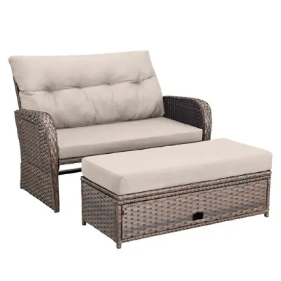 Outdoor Patio Double Lounge Chair with Ottoman image {2}