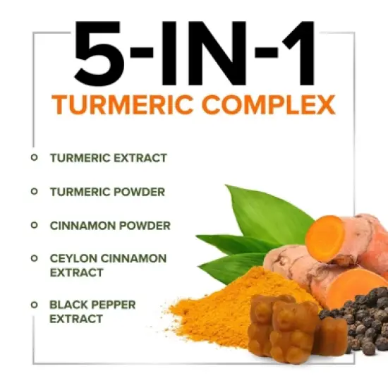 Turmeric Curcumin Gummies 95% Curcuminoids Cinnamon, Ginger, Black Pepper Extract Max Absorption Joint Supplement - 120 Gummies By Nature's Nutrition image {2}