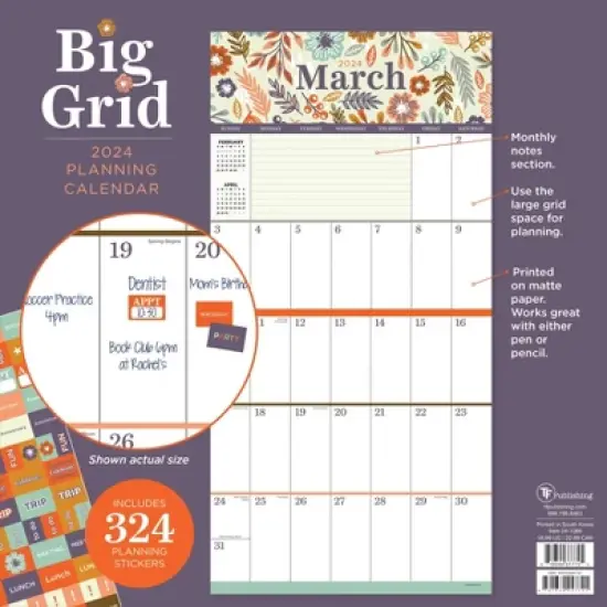 TF Publishing 2024 Wall Calendar 12"x12" Large Grid Floral image {5}