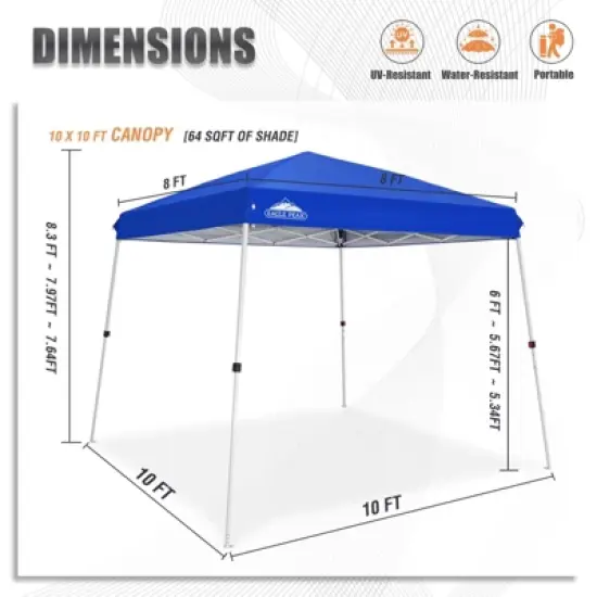 EAGLE PEAK 10x10ft Slant Leg Pop Up Canopy Tent,10x10 Base 8x8 Top image {2}
