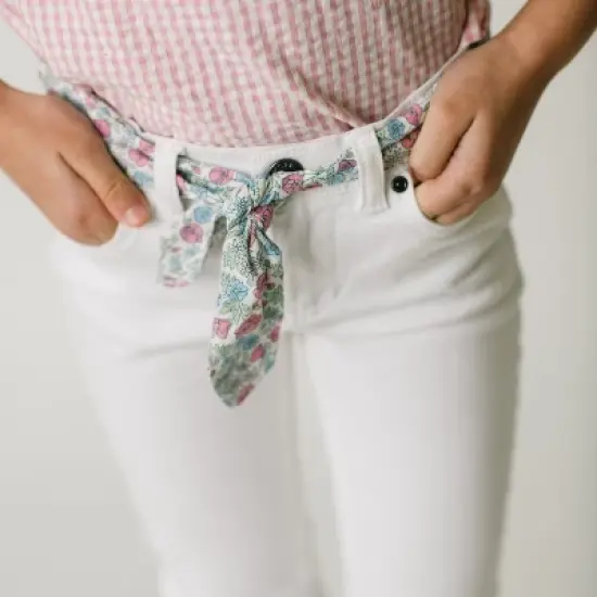 Hope & Henry Girls' Organic Cotton Skinny Stretch Denim with Fabric Belt, Infant image {1}