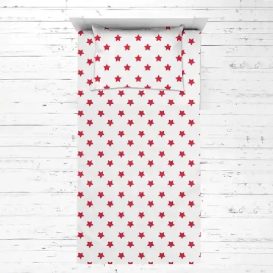 Bacati - Stars Red Muslin 3 pc Toddler Bed Sheet Set 100 percent cotton image {2}