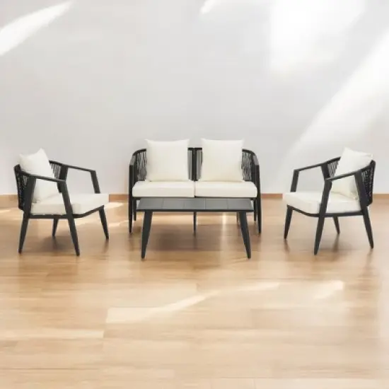 Mshliw Durable Outdoor Seating Set with Cushions and Iron Table &ndash; Comfortable 3-Piece Patio Set for Lawn, Garden, and Poolside image {14}