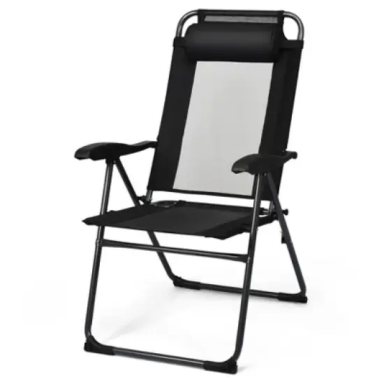 Costway 4PC Folding Chairs Adjustable Reclining Chairs with Headrest Patio Garden Black/Grey image {9}
