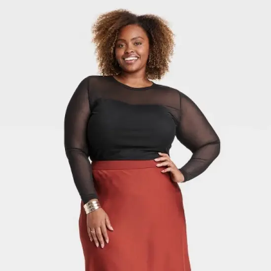 Women's Slim Fit Long Sleeve Lined Mesh T-Shirt - Ava & Viv&trade; image {3}