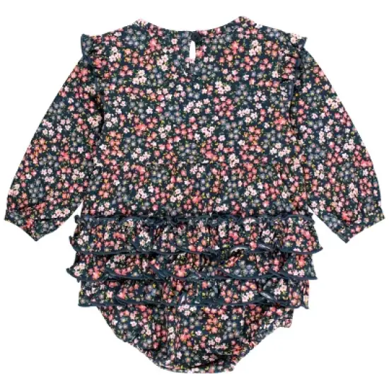RuffleButts Infant Girls Long Sleeve V-Ruffle Bubble Romper image {1}