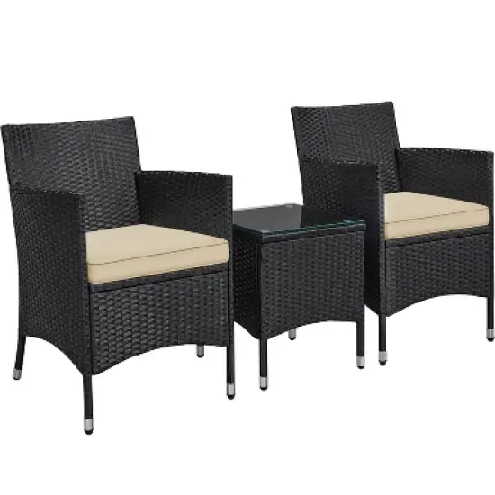 Yaheetech Wicker Rattan Coffee Table and Two Chairs Patio Conversation Set image {10}
