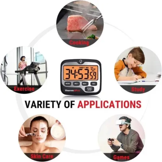 ThermoPro TM01W Kitchen Timer with Count Up and Countdown Timers for Cooking, Classroom, Exercise with LCD Screen Touch  Backlight image {6}