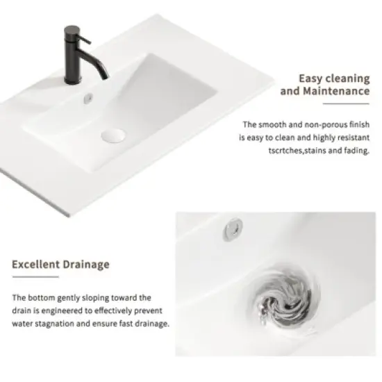 ORRD 24 inch Bathroom Vessel Sink, Ceramic Bathroom Vanity Sink Top without Overflow, Convenient for Storing Personal Items - Glossy White image {6}