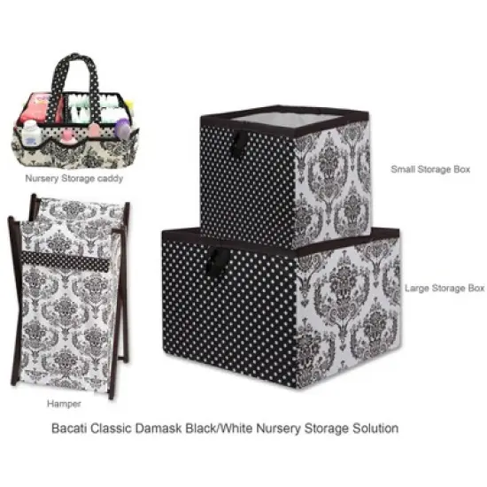 Bacati - Classic Damask white/black Laundry Hamper with Wooden Frame image {2}