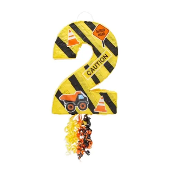 Blue Panda Number 2 Pull String Pinata for Construction Birthday Party Supplies, Decorations, Small, 16.5 x 12 x 3 In image {3}