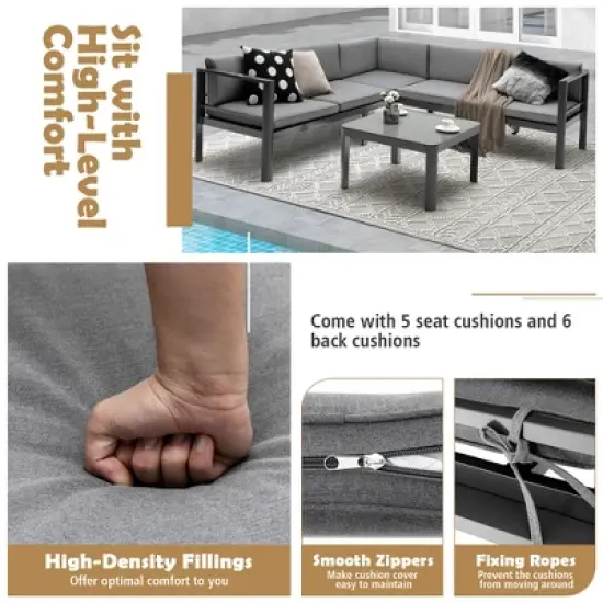 Costway 3PCS Patio Furniture Set Aluminum Lounge Adjust Back Recliner Sofa Table Cushion image {5}