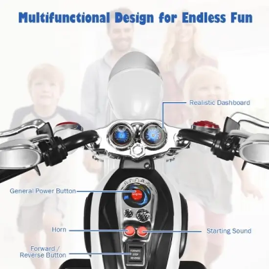 Costway 3 Wheel Kids Ride On Motorcycle 6V Battery Powered Electric Toy Blue/Pink/White/Red image {3}