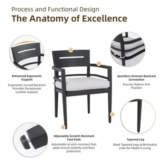 Christopher Knight Home Patio Elsie 5 Piece Aluminum and Sintered Stone Dining Set with Sunbrella Cushions image {4}