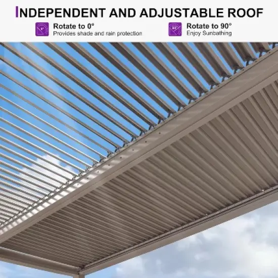 PURPLE LEAF Louvered Pergola Aluminum Outdoor Hardtop Pergola with Adjustable Retractable Louvre Roof for Deck Garden Backyard image {2}