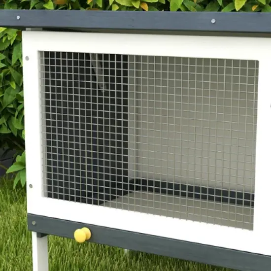 PawHut Wooden Rabbit Hutch, Bunny Cage, Guinea Pig House with Pull-Out Tray, and Openable Asphalt Roof for Indoor/Outdoor, Black image {4}