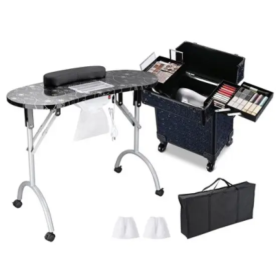 Byootique Manicure Table Nail Desk & Rolling Makeup Train Case Kit image {2}