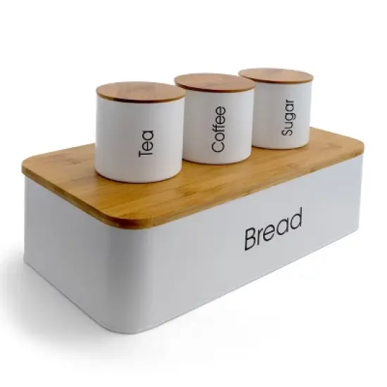 MegaChef Kitchen 4 Piece Bamboo Storage and Organization Canister Set in White image {5}
