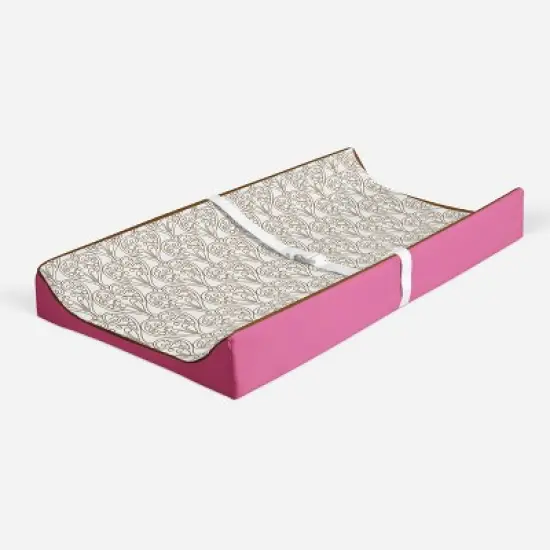 Bacati - Damask Pink/Choco Changing Pad Cover image {1}