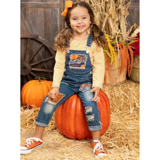Girls Autumn Vibes Patched Overall Jeans Set Mia Belle Girls, Orange, 6 image {4}
