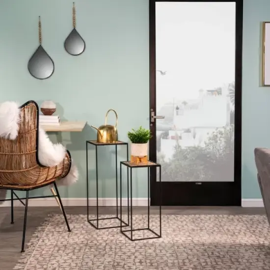 Sagebrook Home 6" Wide Ceramic Diamond Etched Flower Planter Pot with Wooden Stand Beige image {8}