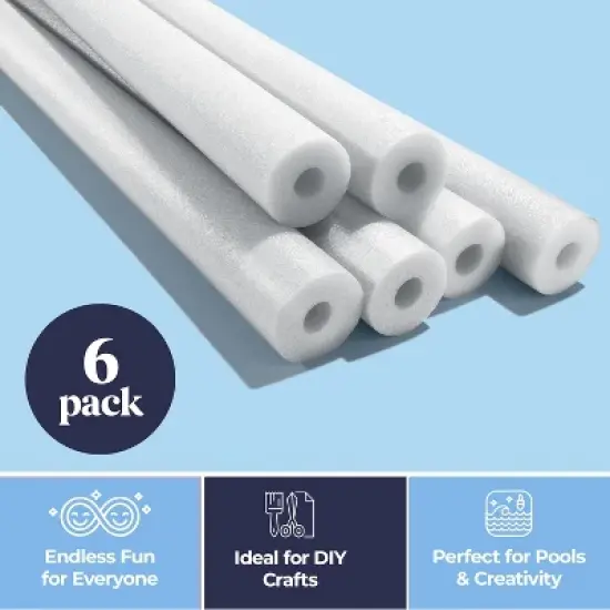 Play22usa Pool Noodles Foam 6 Pack &ndash; Large White Foam Noodle Tubes, Bulk Swim Noodles, Multi-Purpose Float, Exercise & Craft Aid image {2}