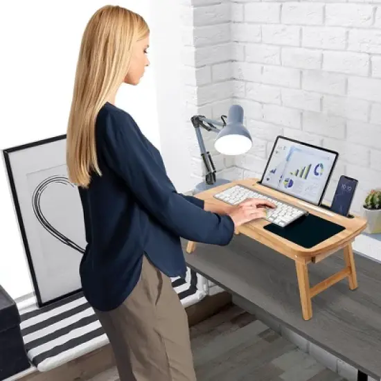 BirdRock Home Curved Lap Tray with Storage Drawer & Mouse Pad - Natural image {3}