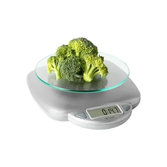 Taylor 11lb Glass Platform Digital Food Scale: Kitchen Scale with LCD Display, Silver, Battery Included image {2}