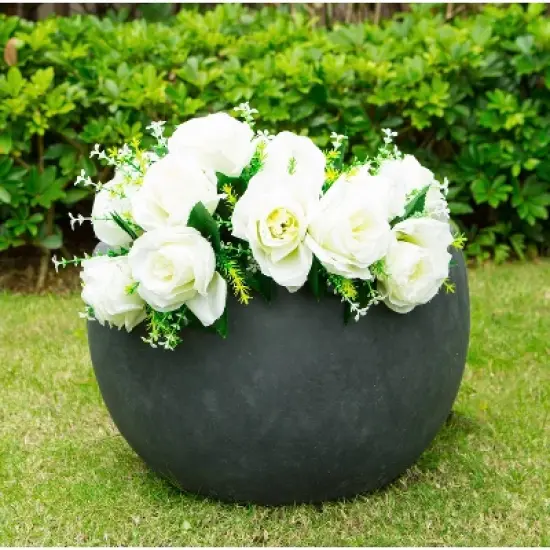 Rosemead Home & Garden, Inc. Concrete Outdoor Planter Pot with Drainage Hole Black 20"x20" image {5}