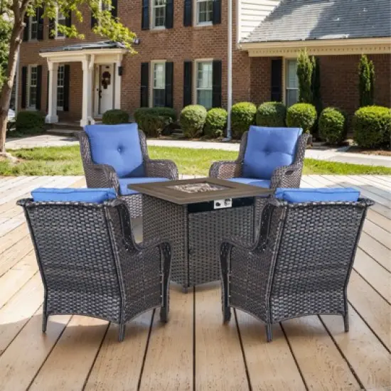 POCASSY 5-Piece Patio Furniture Set with Fire Pit Table, Outdoor Seating Set with 50000 BTU Fire Pit, All-Weather Wicker Patio Bent Armchair image {12}