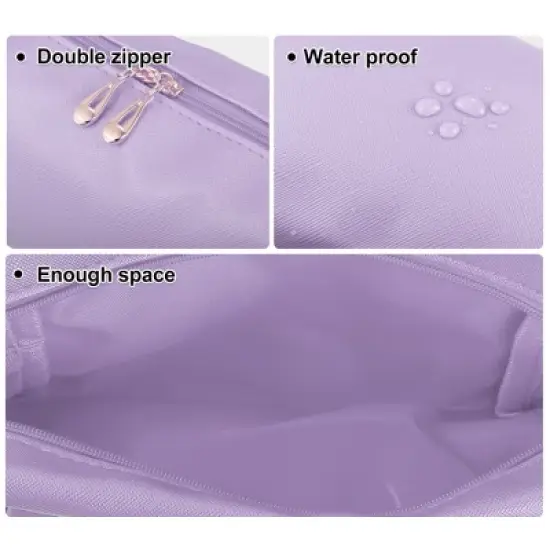 Unique Bargains PU Leather Waterproof Makeup Bag Cosmetic Case Makeup Bag for Women S Size Purple 1 Pcs image {2}