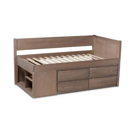 Twin 4 Drawer Levon Wood Storage Bed Antique Oak - Baxton Studio: MDF Frame, No Box Spring Needed image {3}