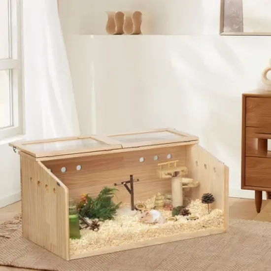 Sandinrayli Wooden Hamster Cage, Large Hamster Habitats Enclosure with Acrylic Window & Openable Top image {11}