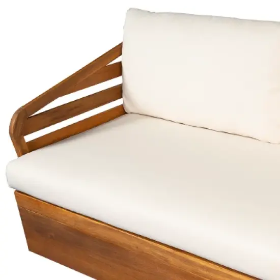 Christopher Knight Home Rugar 4-Seater Patio Acacia Wood V-Shaped Sectional Sofa with Thick Cushions image {8}